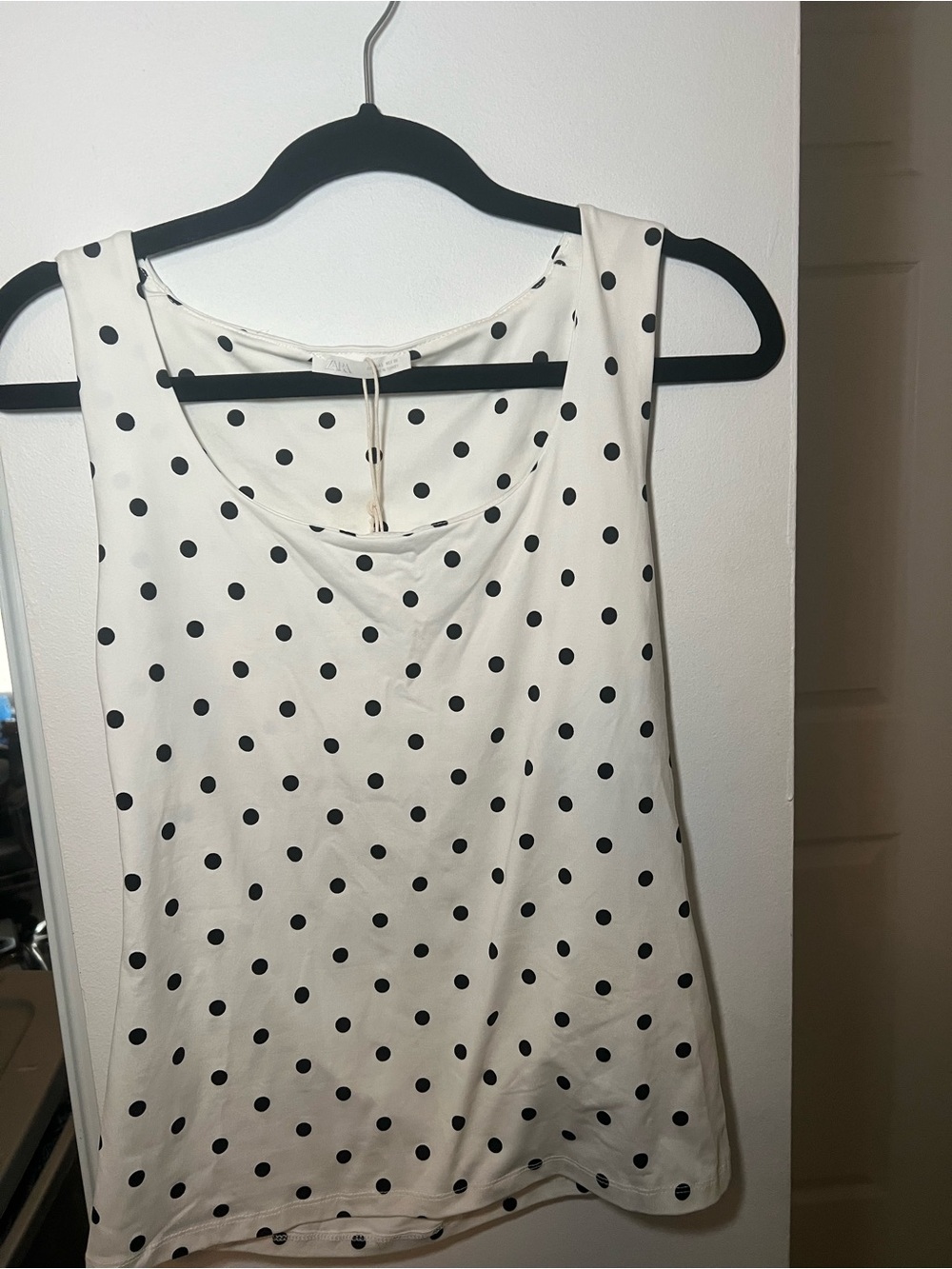 Zara Women’s White Tank Top with Black Polka Dots